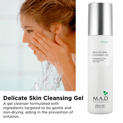Detalle del envase del limpiador para piel sensible M.A.D. Skincare