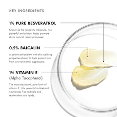 Ingredientes clave de Resveratrol B E: 1% resveratrol, 0.5% baicalina, 1% vitamina E